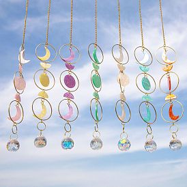 Glass Teardrop Window Hanging Suncatchers, with Shell Moon Sun Pendants Decorations Ornaments