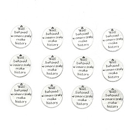 Tibetan Style Alloy Charms, Flat Round with Words, Cadmium Free & Lead Free, 15x14x1mm, Hole: 1mm, about 1425pcs/1000g