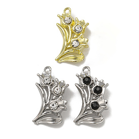 Alloy Rhinestone Pendants, Cadmium Free & Nickel Free & Lead Free, Leaf