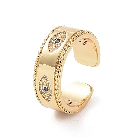 Brass Micro Pave Cubic Zirconia Open Rings, Evil Eye Cuff Rings for Women