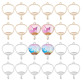 24Pcs 2 Colors Rack Plating Alloy Fan Open Back Bezel Pendants, For DIY UV Resin, Epoxy Resin, Pressed Flower Jewelry, Cadmium Free & Lead Free