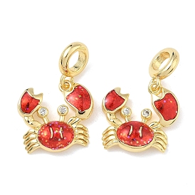 Европейские подвески-подвески в виде красного краба из латуни с эмалью, подвески с большими отверстиями и прозрачными кубическими цирконами, без свинца и без кадмия, долговечный, стойки покрытие