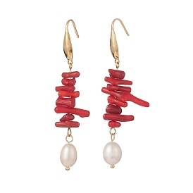Dyed Chips Synthetic Coral Dangle Earrings, Natural Cowrie Shell Earring for Women