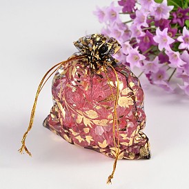Bolsas de organza, Con oro caliente estampado rosa flor