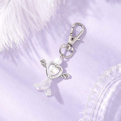 Подвеска в виде цветка-сердца из искусственного акрилового жемчуга с крыльями из сплава, Сплав с застежками когтя омара, старинное серебро и платина