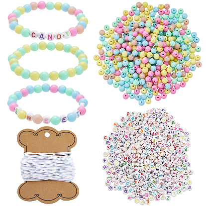 Наборы для изготовления браслетов своими руками, включая акриловые бусины и эластичный шнур., круглый и письмо