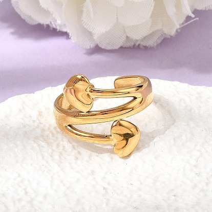 304 открытые кольца-манжеты из нержавеющей стали для женщин, сердце, ионное покрытие (ip)