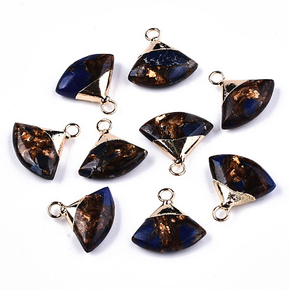 Fan Assembled Synthetic Bronzite and Lapis Lazuli Pendants, with Iron Loop and Light Gold Plated Brass Top