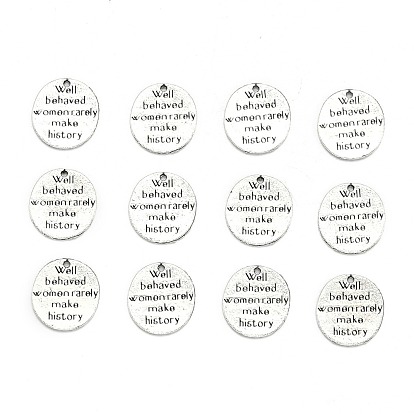 Abalorios de encantos de la aleación del estilo tibetano, plano y redondo con palabras, sin plomo y cadmio, 15x14x1 mm, Agujero: 1 mm, sobre 1425 unidades / 1000 g