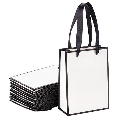 Sacs en papier rectangulaires à bordure noire, avec poignées, pour sacs-cadeaux et sacs à provisions