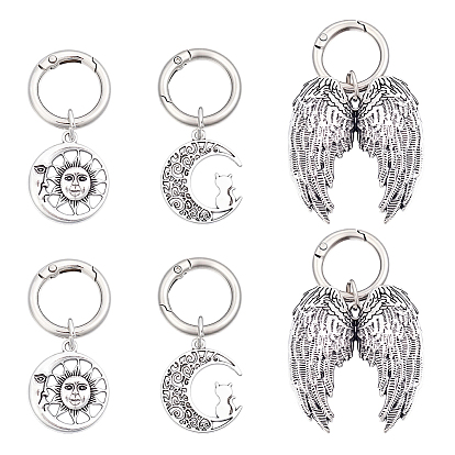 6Pcs 3 Styles Alloy Shoe Charms, with Spring Gate Rings, Boot Shoe Decoration, Antique Silver & Platinum