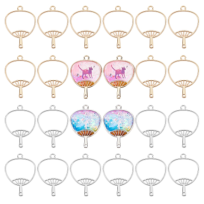 24Pcs 2 Colors Rack Plating Alloy Fan Open Back Bezel Pendants, For DIY UV Resin, Epoxy Resin, Pressed Flower Jewelry, Cadmium Free & Lead Free