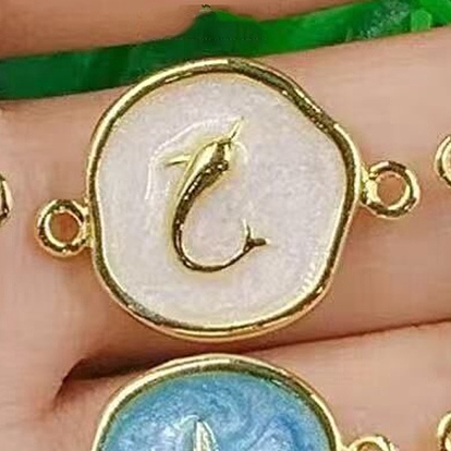 Dijes conectores de animales marinos de latón esmaltado, real 18 k chapado en oro