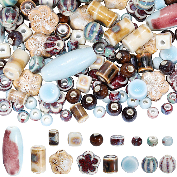 134шт. 15 стили фарфоровых бусин ручной работы для изготовления ожерелий и браслетов, фантазии античного стекла фарфора, разнообразные