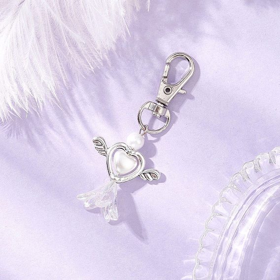 Подвеска в виде цветка-сердца из искусственного акрилового жемчуга с крыльями из сплава, Сплав с застежками когтя омара, старинное серебро и платина