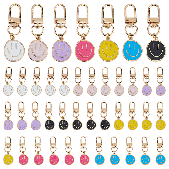 42 шт. 7 цвета сплав эмаль плоская круглая подвеска с улыбающимся лицом украшения, с поворотными застежками, золотые