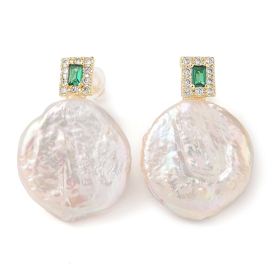 Натуральный жемчуг серьги, Плоские круглые серьги с подвесками из латуни с микропаве и прозрачным кубическим цирконием для женщин