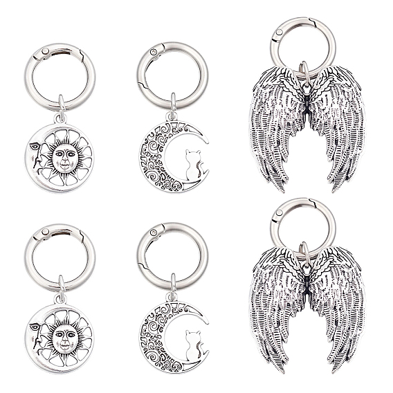 6Pcs 3 Styles Alloy Shoe Charms, with Spring Gate Rings, Boot Shoe Decoration, Antique Silver & Platinum