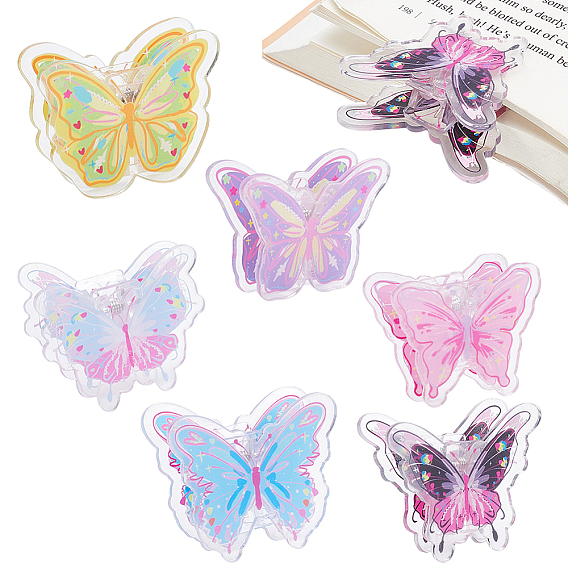 6шт. 6 виды акриловых скрепок для бумаги, зажимы помощника карты, бабочка