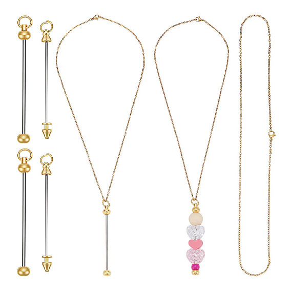 DIY Beadable Pendant Necklace Making Kits, including 10Pcs 304 Stainless Steel Cable Chain Necklace, 10Pcs Bar Beadable