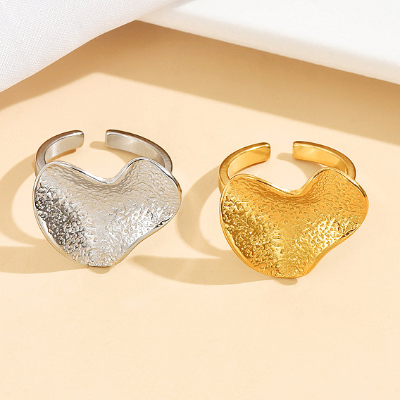 304 открытые кольца-манжеты из нержавеющей стали для женщин, сердце