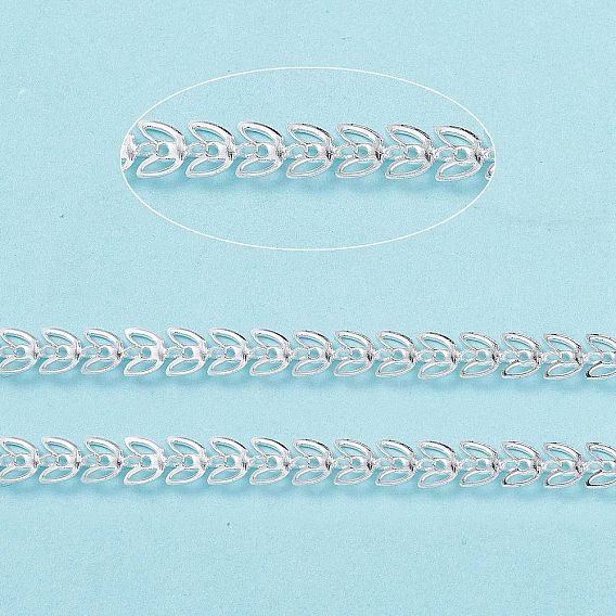 Handmade Brass Hollow Out Leaf Link Chains, Soldered, with Spool