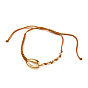 Adjustable Nylon Thread Braided Bead Bracelets, with Alloy Links and Round Brass Beads, Cowrie Shell Shapes, Golden