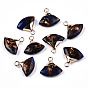 Fan Assembled Synthetic Bronzite and Lapis Lazuli Pendants, with Iron Loop and Light Gold Plated Brass Top