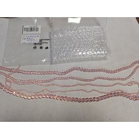 5 Strands 5 Size Transparent Electroplate Glass Beads Strands, Half Rainbow Plated, Faceted, Rondelle