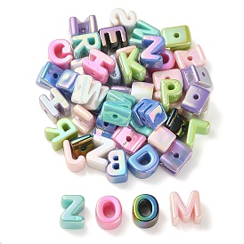 UV Plating Rainbow Iridescent Acrylic Beads, Random Mixed Letters