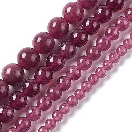 Natural Jade Imitation Garnet Beads Strands, Dyed, Round