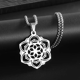 Полые 201 подвески из нержавеющей стали в форме цветка жизни, цепочки-коробки