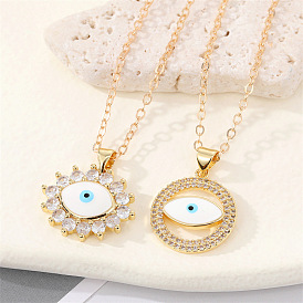 Retro Rhinestone Evil Eye Necklace with Hollowed-out Design for Women