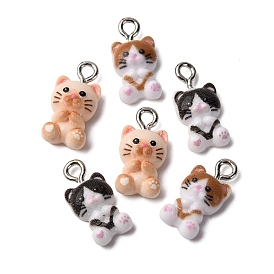 Непрозрачные подвески смолы, форма кошки, с железной платиной петлей