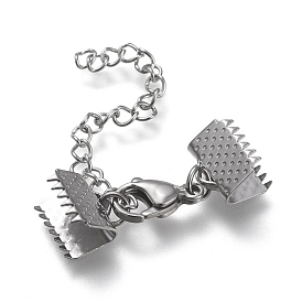 304 Stainless Steel Curb Chain Extender, with Lobster Claw Clasps and Ribbon Crimp Ends