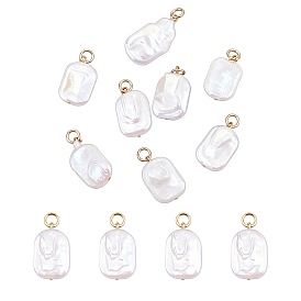 12шт. подвески из натурального жемчуга Кеши, прямоугольные подвески с 304 соединительными кольцами из нержавеющей стали, белые