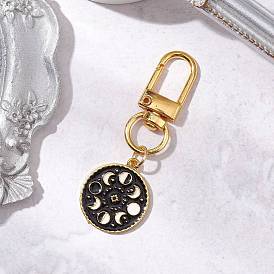 Плоская круглая подвеска с фазами Луны из сплава и эмали, Поворотные застежки из сплава, подвески для украшений сумок