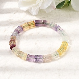 Natural Rainbow Fluorite Bamboo Stick Beaded Stretch Bracelets for Women