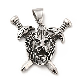 304 Stainless Steel Pendants, with Jet Rhinestone, Lion and Sword Charms