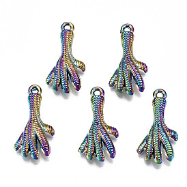 Regenbogenfarbene legierung anhänger, cadmiumfrei und bleifrei, Hähnchenfußform