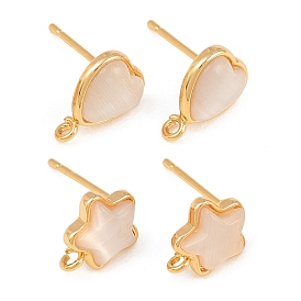 Фурнитура для сережек-гвоздиков из латуни и кошачьего глаза, с петлей, без кадмия и без свинца и без никеля, реальный 18 k позолоченный