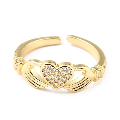 Micro allanar anillos de latón manguito de óxido de circonio cúbico, anillos abiertos, corazón, real 18 k chapado en oro
