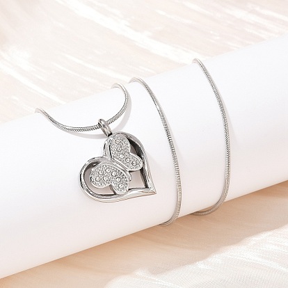 304 подвеска в форме бабочки в форме сердца из нержавеющей стали с микропаве из прозрачного кубического циркония, урна для праха домашних животных