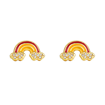 Copper-studded zircon earrings for women dripping oil rainbow flower lips bee niche design fashion earrings