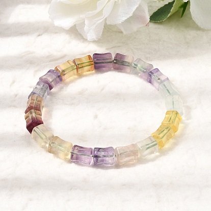 Natural Rainbow Fluorite Bamboo Stick Beaded Stretch Bracelets for Women