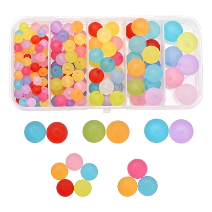 153 Pcs 5 Style Transparent Acrylic Ball Beads, Frosted Style, Round, Mixed Color
