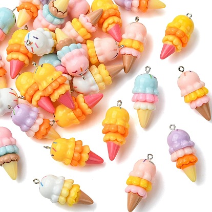 Непрозрачные подвески смолы, имитация еды, очарование мороженого, с платиновыми тоновыми железными петлями