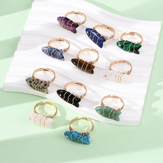 Драгоценные камни, рыба, с латунной фурнитурой со стразами, золотые