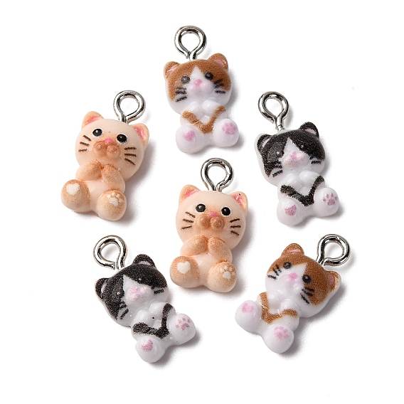 Непрозрачные подвески смолы, форма кошки, с железной платиной петлей