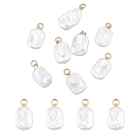 12шт. подвески из натурального жемчуга Кеши, прямоугольные подвески с 304 соединительными кольцами из нержавеющей стали, белые